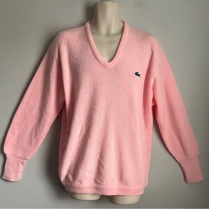 Vintage Izod Lacoste Pink V Neck Pullover Orlan Long Sleeve Sweater Top Sz. XL